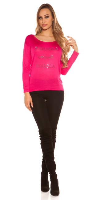 Trendy pullover with lace Fuchsia